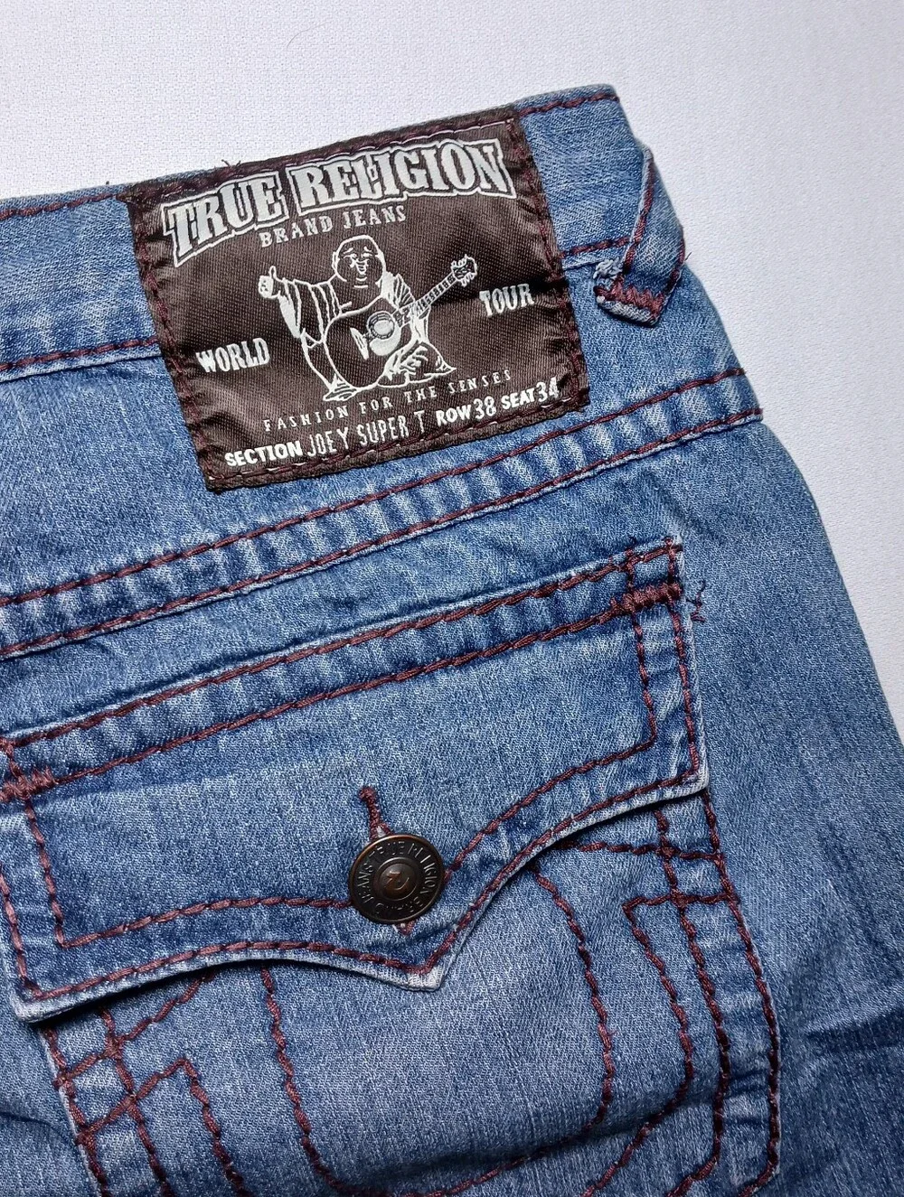 True Religion Mens Joey Super T Flap Pocket Relaxed Fit Jeans 38X34 Blue Denim